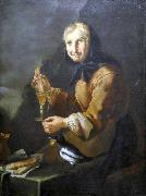 Giacomo Francesco Cipper Old woman with a glass and a magpie Germany oil painting artist